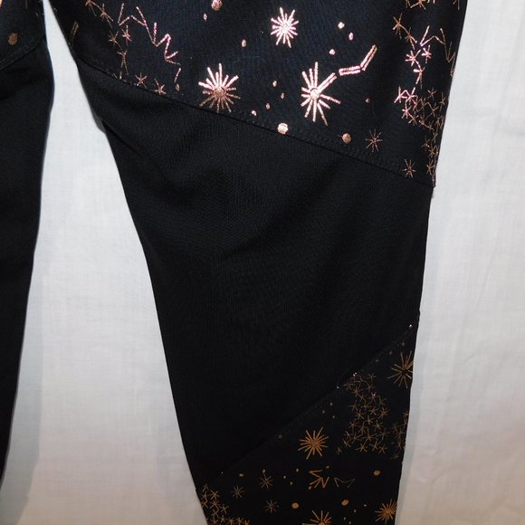 ASKYA Womens S Black Gold Constellations Space Activewear Leggings Cropped - Picture 14 of 16